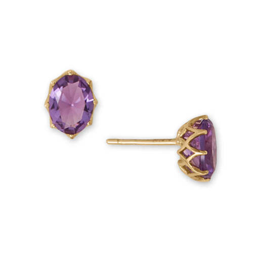 14k Yellow Gold Precision-cut Oval Amethyst Stud Earrings