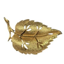 Vintage Leaf Brooch Pin Gold Tone Textured Etched Jewelry Signed BSK - £6.82 GBP