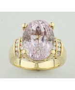 Kunzite Solitaire with Diamond Accents 18k Yellow Gold Ring Size 6.75 - $7,823.26 CAD