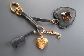 Juicy Couture Key Ring fob Purse Charm Leather Heart Multiple Charms Vin... - $64.35