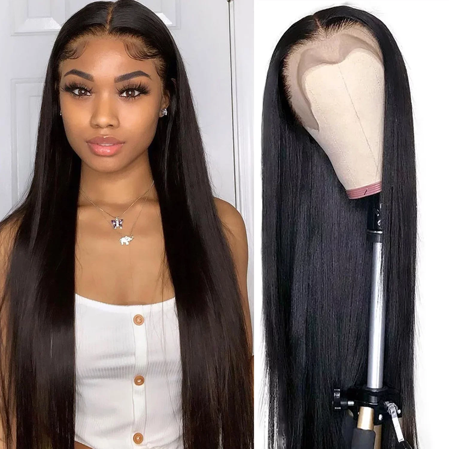 Hd Lace Frontal Wig 30 Inch Straight Human Hair Wigs 180% Transparent Lace Front - £71.38 GBP+