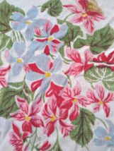 Charming Mid Century Pink, Green and Blue Ivy &amp; Floral Linen Tablecloth 52 x 68 - £37.65 GBP