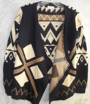 First Issue Women&#39;s Small Medium S/M Open Front Cardigan Sweater Geometric Wool - £9.92 GBP