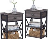 Industrial Nightstand Set Of 2, Small Modern Night Stand With Drawer, Na... - $259.99