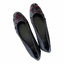 Stuart Weitzman Gray Embroidered Floral Beaded Flats Size 6N - £51.75 GBP