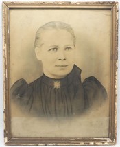 Antique Handcolored Photograph Drawing Old Woman in Frame 15&quot;x19&quot; - £39.43 GBP