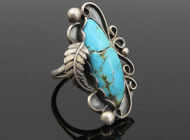 Sarah Curley Navajo 925 Silver - Vintage Turquoise Cocktail Ring Sz 6.5 - RG8641 - £64.90 GBP
