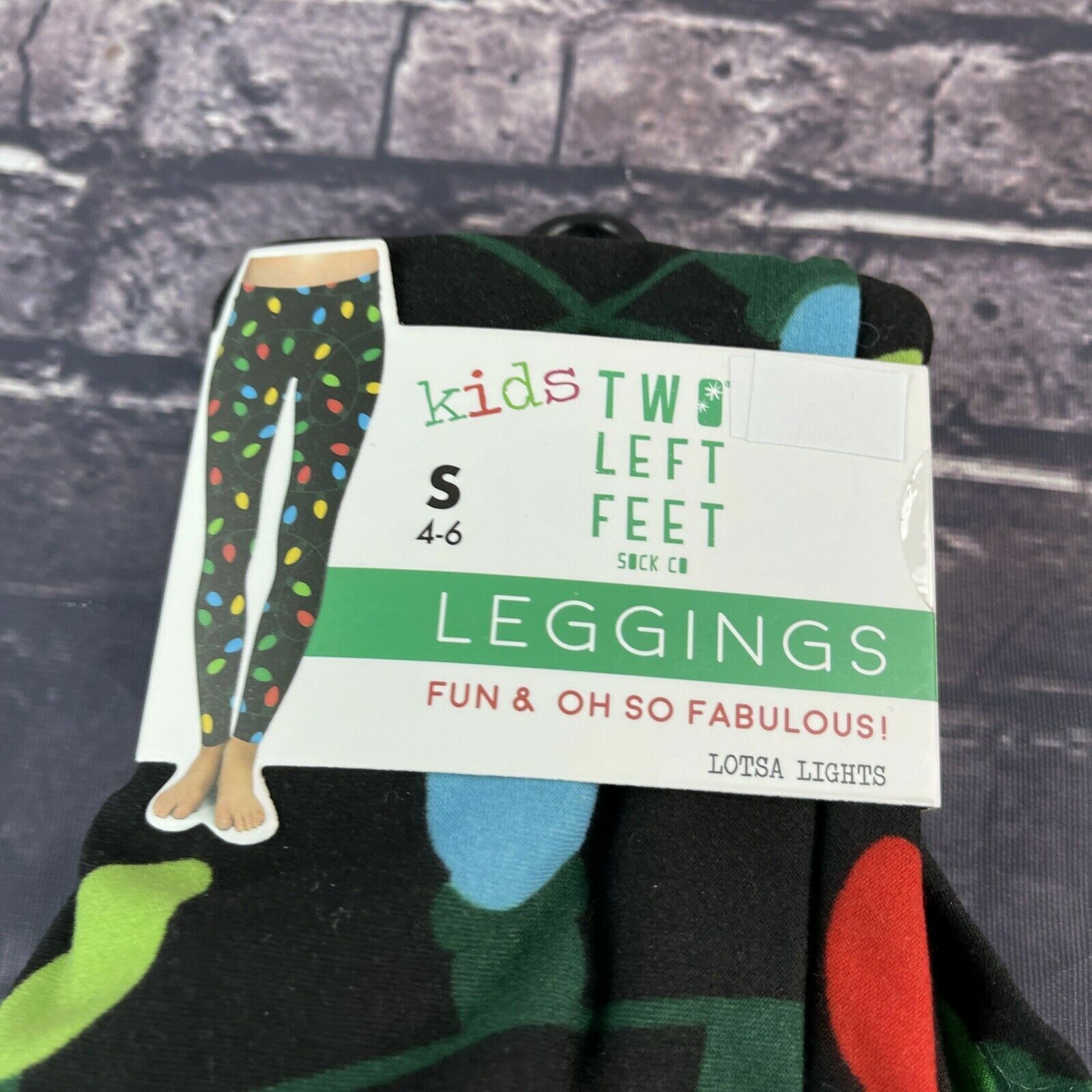 Two Left Feet Small 4-6 Holiday Fun leggings Kids Black with Light bulbs - $2.28
