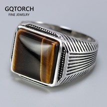 Ling silver 925 man ring with tiger eyes fine jewelry stripe pattern natural stone cool thumb200