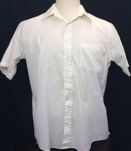 Basic Editions Mens Button Front White Tan Short Sleeve Shirt 16 1/2 - $9.41