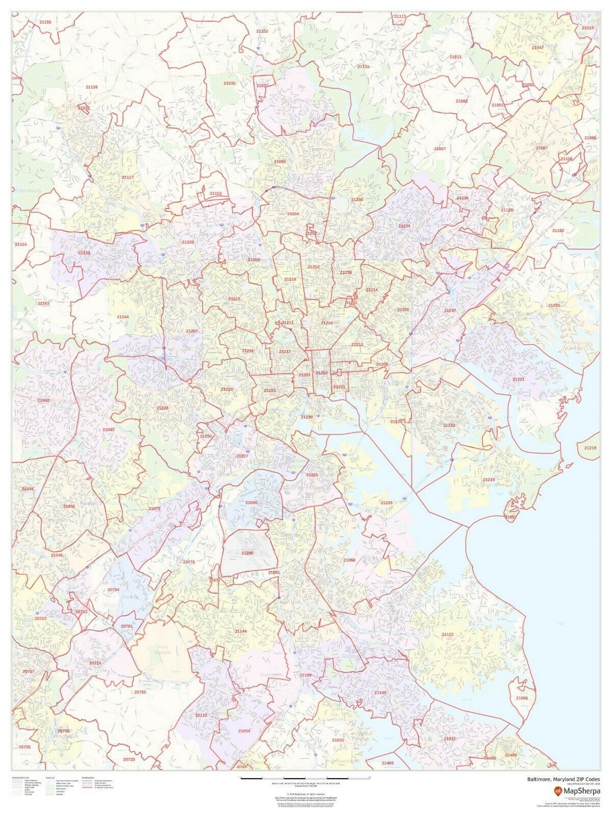 Baltimore, Maryland ZIP Codes Laminated Wall Map (MSH) - Maps & Atlases