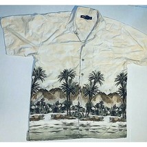 Mens XL Newport Blue Hawaiian Shirt Cotton/Rayon Border Beach Palm Aloha... - $18.10