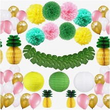 Tropical Paradise Party Pack - 57pcs Hawaiian Decorations: Leaves, Pineapple, La - $51.47