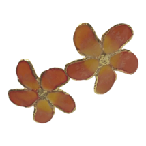 Large vintage orange enamel FLOWER colorful clip EARRINGS Boho mod statement - £11.73 GBP