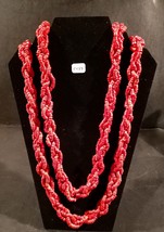 Vintage Red Woven Plastic Necklace 63 inches long - £15.66 GBP