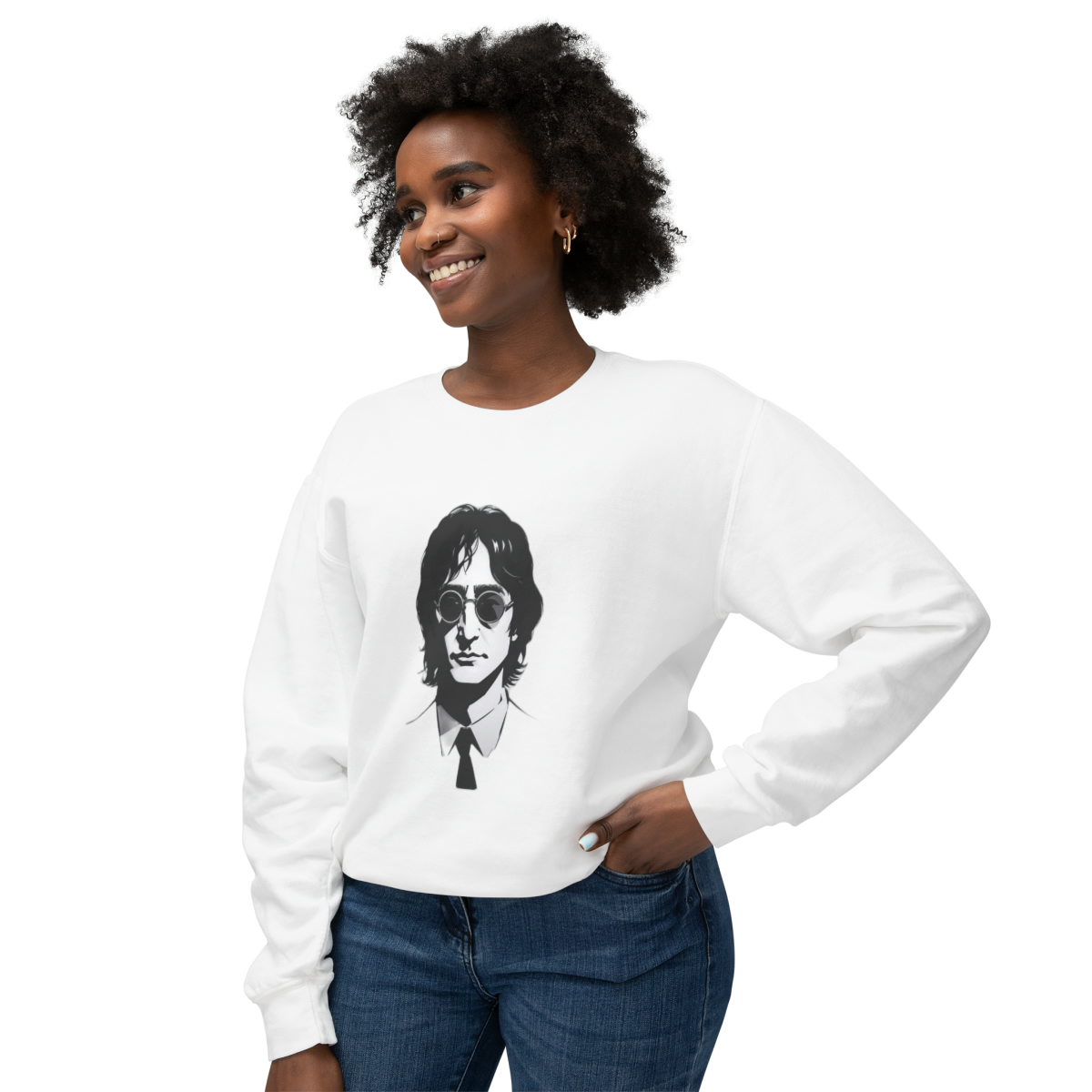 Unisex John Lennon Black And White Portrait Comfort Colors Lightweight Sweatshir - $45.32 - $62.83