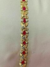 10.00 Ct Pear Cut Red Ruby &amp; Diamond Tennis Bracelet In 14k Yellow Gold ... - £126.29 GBP