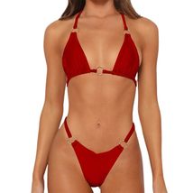 Women&#39;s Two-Piece Bikini Swimsuit with Ring Details, Triangle Top, High ... - $29.35