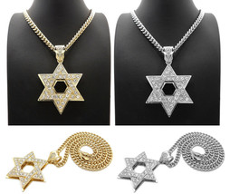Star of David 6 Point Star Pendant 6mm/24&quot; Cuban Chain Necklace CP258 - £14.38 GBP