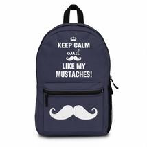 Keep Calm And Like My Mustache Men&#39;s Quote Black Unisex Fabric Backpack (Made in - £59.20 GBP