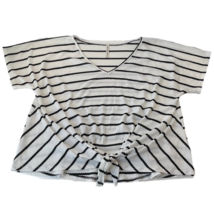 Forgotten Grace Womens Blouse White Black Stripe Thermal Knotted V Neck ... - $13.85