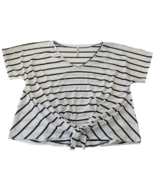Forgotten Grace Womens Blouse White Black Stripe Thermal Knotted V Neck ... - $263.25 MXN