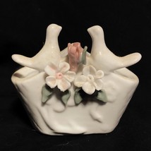 Dove small ceramic basket flowers white pink green 3.5&quot;X 3&quot;X 2&quot; PET RESCUE - £4.08 GBP