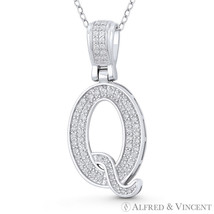 Initial Letter &quot;Q&quot; Block Script CZ Crystal 925 Sterling Silver &amp; Rhodium Pendant - £13.64 GBP+