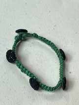 Grass Green Crocheted w Black Buttons w Rhinestone Cross Accents Bracelet – 6.75 - £11.70 GBP