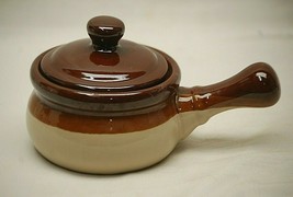 Stoneware Pottery Handled Individual Soup Chili Bean Pot w Lid Vintage c - £15.81 GBP