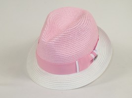 Men's Bently Semi Crushable Fedora Briad Straw Hat Enzo EN202 Pink White image 3