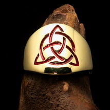 Excellent Solid Brass Men&#39;s Shield Ring Red Celtic Triquetra Circle Knot - £22.57 GBP+