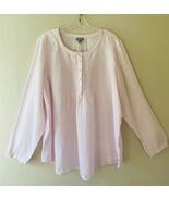 J.Jill Sz XL Love Linen Half Button Pleated Baby Pink Top Crew Neck Tuni... - $23.97 CAD