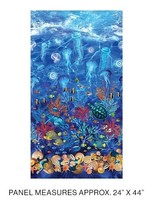 24&quot; X 44&quot; Panel Oceana Fish Ocean Sea Turtles Blue Cotton Fabric D693.65 - £7.43 GBP