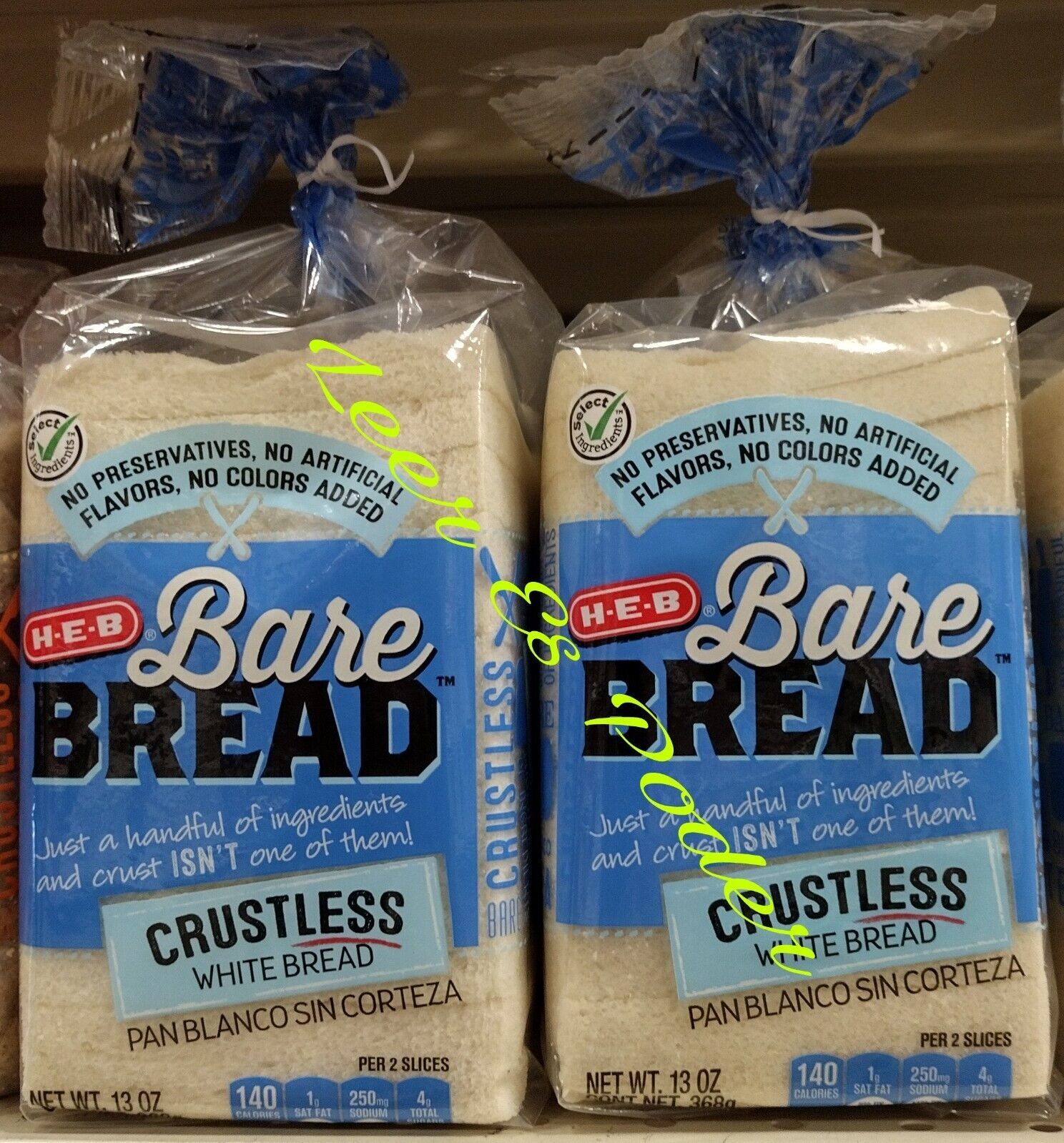 2X HEB BREAD CRUST LESS WHITE BREAD - 2 LOAVES OF 13 OUNCES EACH - PRIORITY SHIP - $27.08