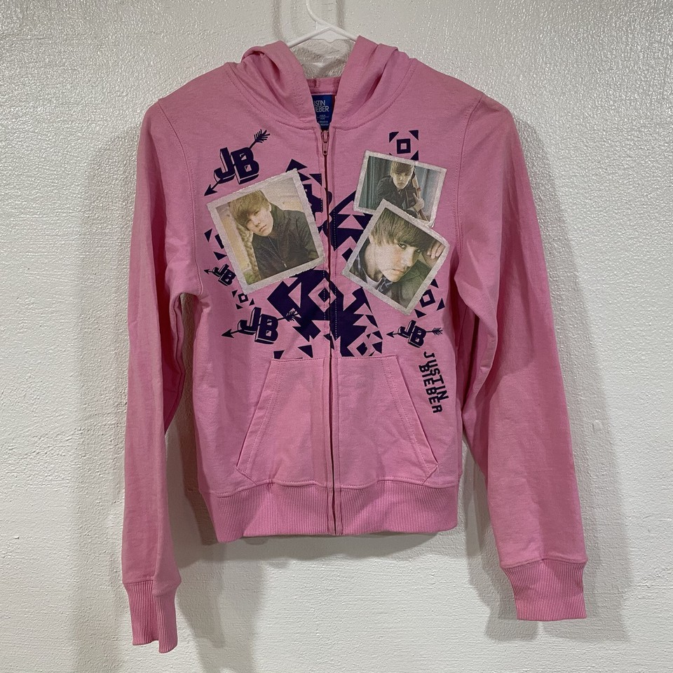 Young Justin Bieber Photo Hoodie Youth Size 14-16 22 in LONG 16 in PIT t... - $129.35