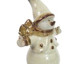 Stoneware Snowman Figurine Glazed Pottery 6.5&quot; Tan Brown xmas Marshall F... - £10.31 GBP