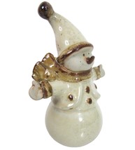 Stoneware Snowman Figurine Glazed Pottery 6.5&quot; Tan Brown xmas Marshall Fields - £10.31 GBP