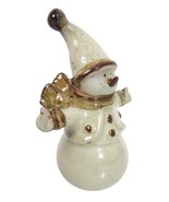 Stoneware Snowman Figurine Glazed Pottery 6.5&quot; Tan Brown xmas Marshall F... - £10.08 GBP
