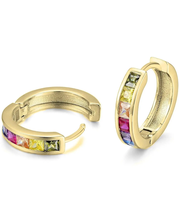 ADIRFINE 18K Gold Plated Rainbow Colored Princess Cubic Zirconia Huggie Earrings - £37.73 GBP