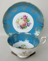 Vintage Shelley China England Blue Gold Fruit Tea Cup &amp; Saucer 0672 - £74.95 GBP