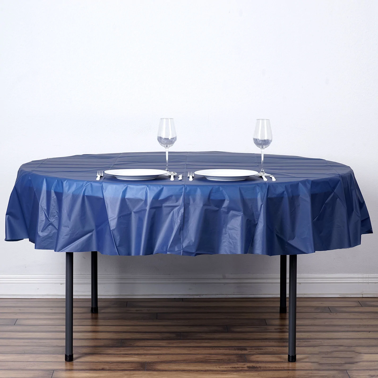Navy Blue - 5PCS 84&quot; Crushed PVC Plastic Disposable Waterproof Round Tablecloth - £28.79 GBP