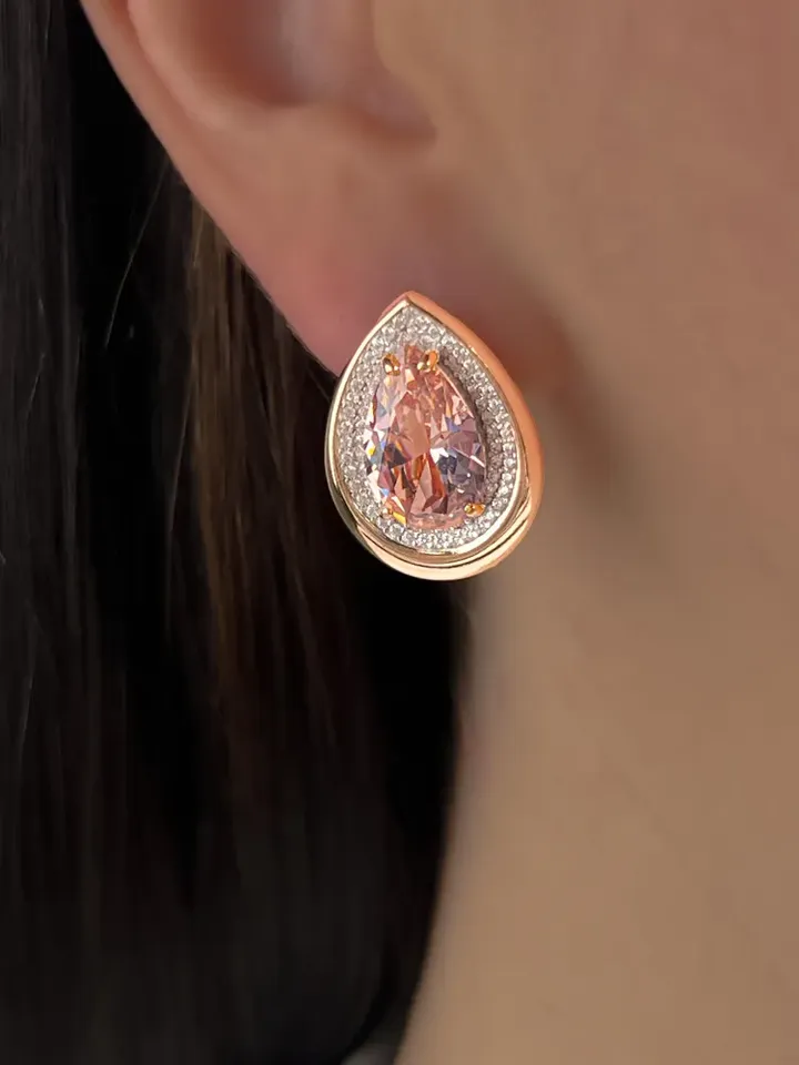 Earrings silver 925 gold plated with morganite and cubic zirconia - $159.00
