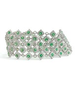 Authenticity Guarantee 
Wide Green Garnet Gemstone Diamond Bracelet 18K ... - £10,412.83 GBP