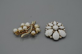 Lily of the Valley Cluster Stone Brooch Lot of 2 White Floral Pin Coro Vtg - £26.48 GBP