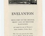 Evelynton Brochure Being Part of Original Grant of Westover Plantation V... - £14.28 GBP