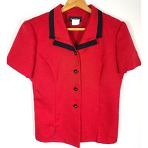 80s Vintage Red Kari&#39;s Place Short Sleeve Blouse with Shoulder Pads - $8.68