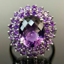 3.20Ct Simulated Oval Cut Amethyst Ring 14K White Gold Plated Silver - £95.25 GBP