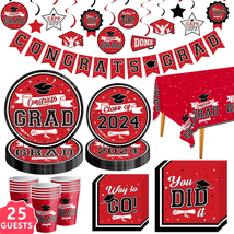 Graduation Decorations Class of 2024 Red, Graduation Party Supplies for 25 Guest - £28.42 GBP