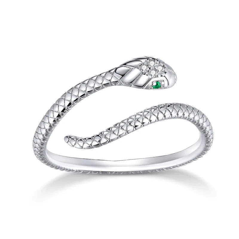 Sterling Silver Platinum Plated Adjustable Ring, Green Zircon Retro Textures Sna - £25.06 GBP